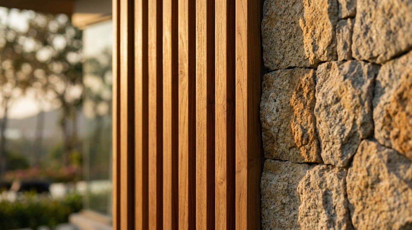 Detalle de madera y piedra natural