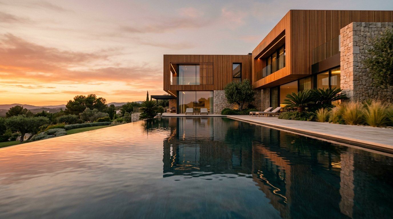Villa moderna al atardecer