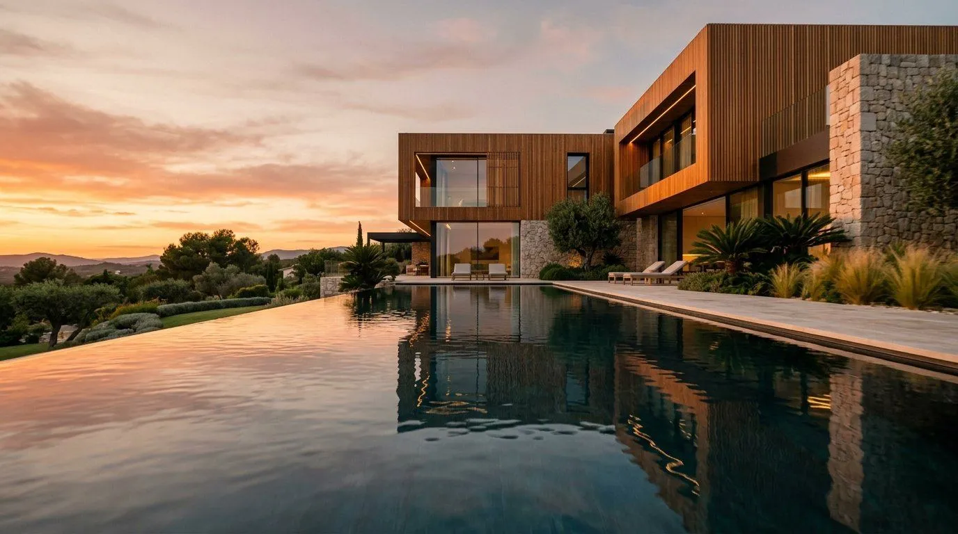 Villa moderna al atardecer
